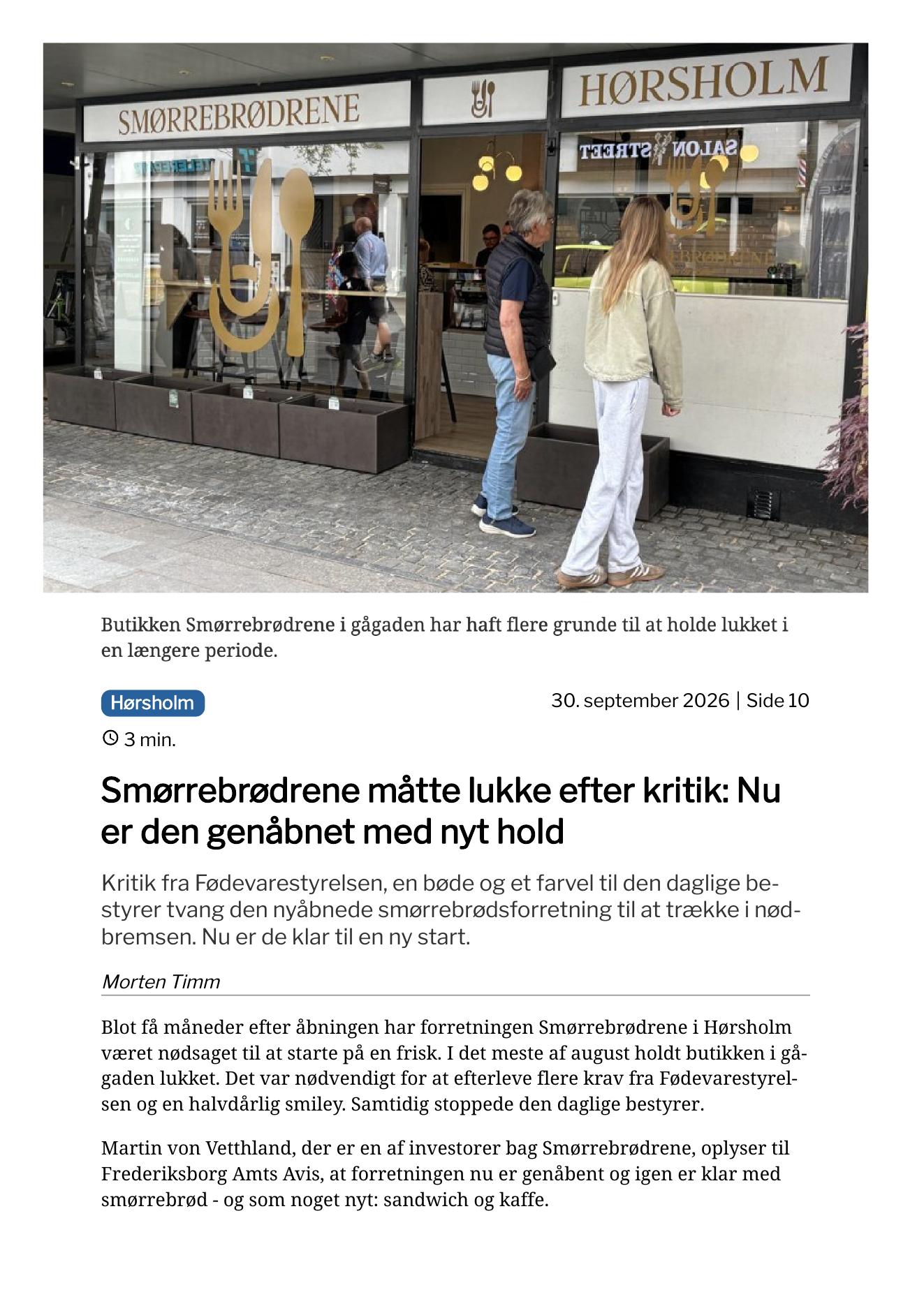Avisartikel om Smørrebrødrene fra 30. september 2026